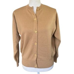 Ballantyne Scotland tan gold button wool Cardigan Sweater 40 M/L